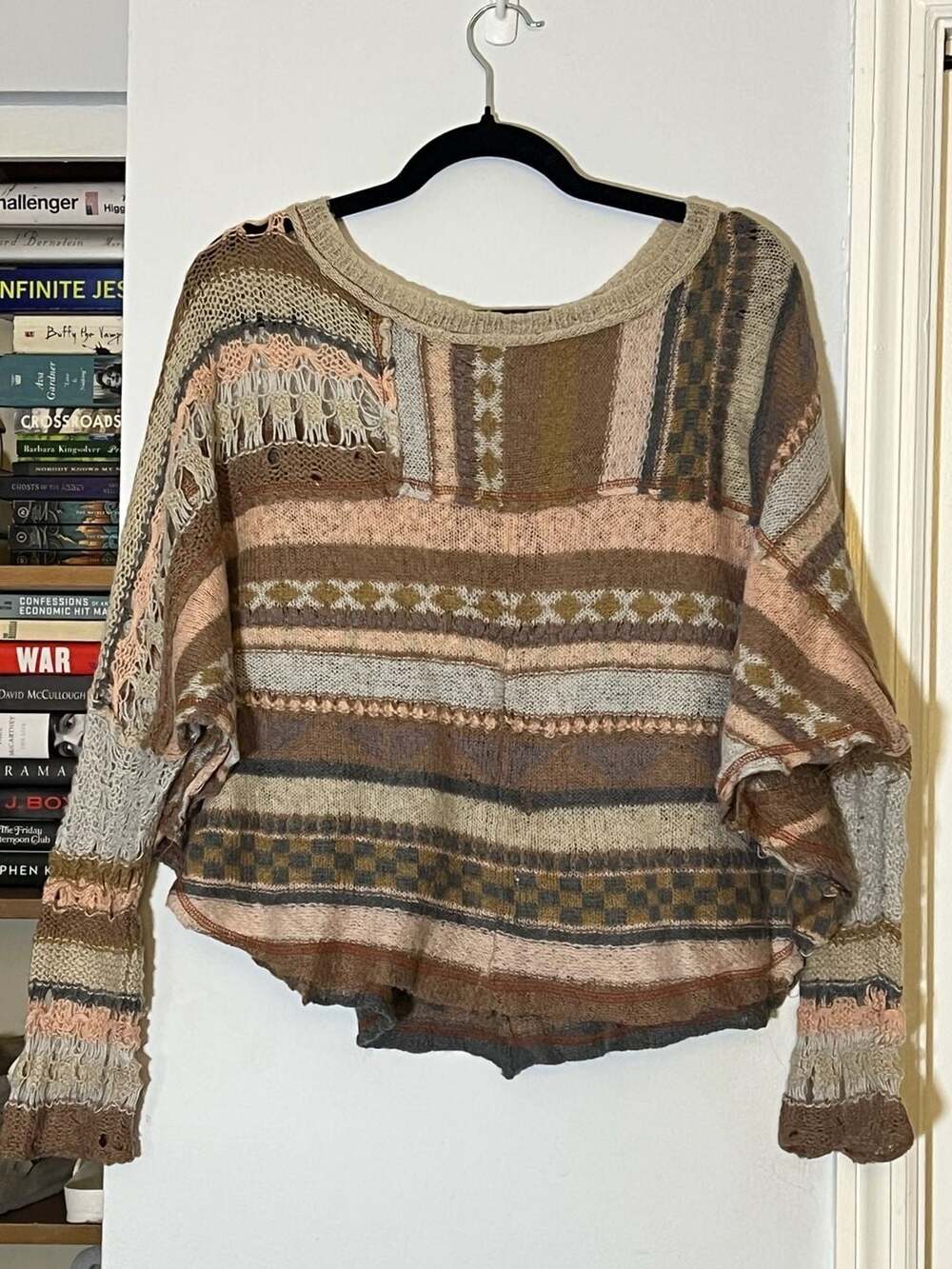Free People December Skies Striped Mixed Knit Poncho Sweater